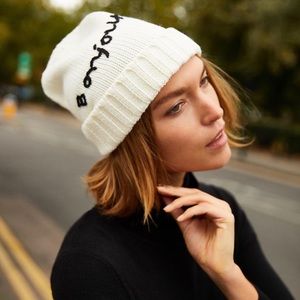 White Knit Bonjour Beanie NWT